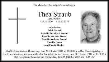 Traueranzeige von Thea Straub von  Camberger Anzeiger