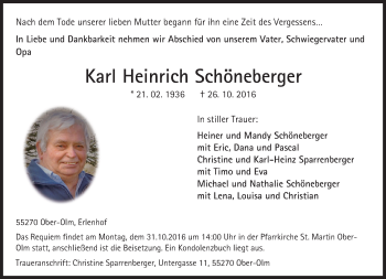 Traueranzeige von Karl Heinrich Schöneberger von Trauerportal Rhein Main Presse