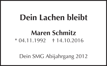 Traueranzeige von Maren Schmitz von Trauerportal Rhein Main Presse