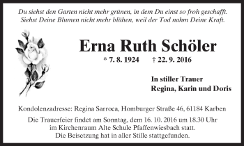 Traueranzeige von Erna Ruth Schöler von  Usinger Anzeiger