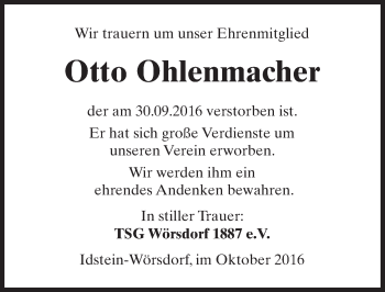 Traueranzeige von Otto Ohlenmacher von Trauerportal Rhein Main Presse