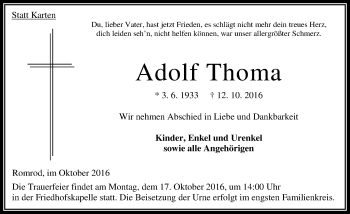 Traueranzeige von Adolf Thoma von VRM Trauer