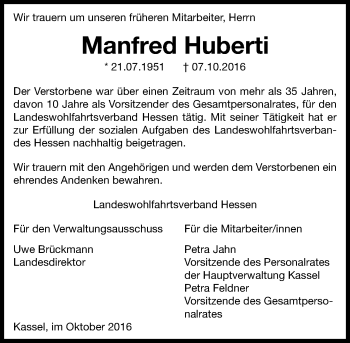 Traueranzeige von Manfred Huberti von  Gießener Anzeiger