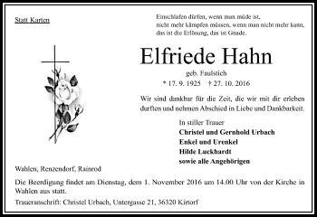 Traueranzeige von Elfriede Hahn von VRM Trauer
