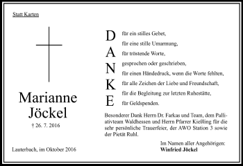 Traueranzeige von Marianne Jöckel von VRM Trauer