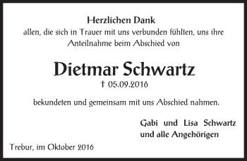 Traueranzeige von Dietmar Schwartz von Trauerportal Rhein Main Presse
