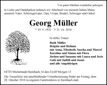 Traueranzeige von Georg Müller von Trauerportal Echo Online