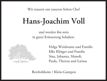 Traueranzeige von Hans-Joachim Voll von Trauerportal Echo Online