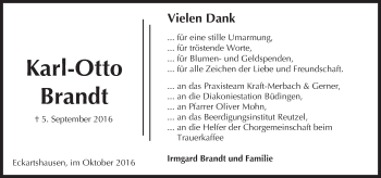 Traueranzeige von Karl-Otto Brandt von  Kreisanzeiger