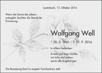 Traueranzeige von Wolfgang Well von VRM Trauer