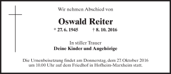 Traueranzeige von Oswald Reiter von Trauerportal Rhein Main Presse