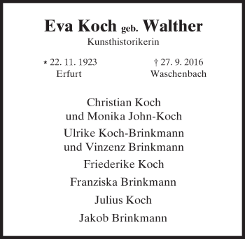 Traueranzeige von Eva Koch von Trauerportal Echo Online