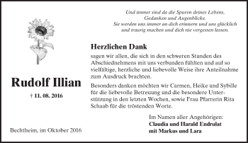Traueranzeige von Rudolf Illian von Trauerportal Rhein Main Presse
