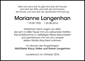 Traueranzeige von Marianne Langenhan von VRM Trauer