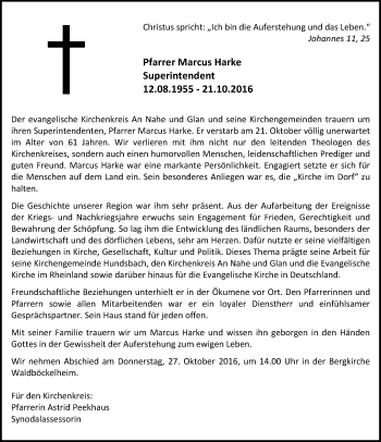 Traueranzeige von Marcus Harke von Trauerportal Rhein Main Presse
