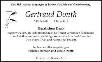 Traueranzeige von Gertraud Donth von Trauerportal Echo Online