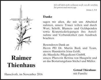 Traueranzeige von Raimer Thienhaus von  Gelnhäuser Tageblatt