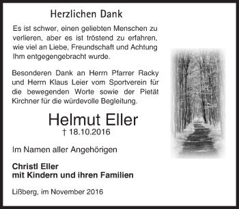 Traueranzeige von Helmut Eller von  Kreisanzeiger