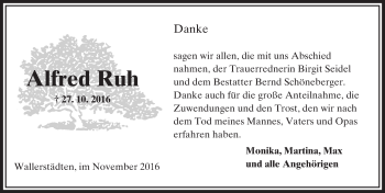Traueranzeige von Alfred Ruh von Trauerportal Echo Online