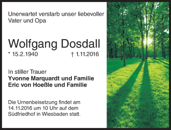 Traueranzeige von Wolfgang Dosdall von Trauerportal Rhein Main Presse