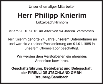 Traueranzeige von Philipp Knierim von Trauerportal Echo Online