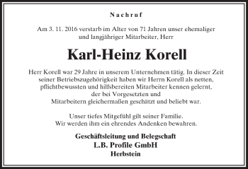 Traueranzeige von Karl-Heinz Korell von VRM Trauer