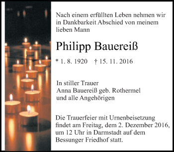 Traueranzeige von Philipp Bauereiß von Trauerportal Echo Online