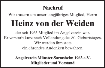 Traueranzeige von Heinz  von der Weiden von Trauerportal Rhein Main Presse