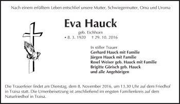 Traueranzeige von Eva Hauck von Trauerportal Echo Online