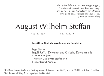 Traueranzeige von August Wilhelm Steffan von  Gelnhäuser Tageblatt