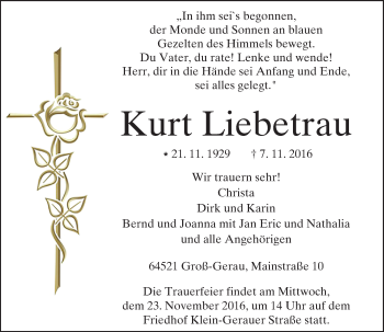 Traueranzeige von Kurt Liebetrau von Trauerportal Echo Online
