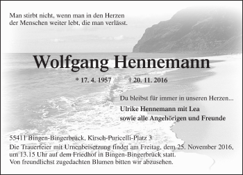 Traueranzeige von Wolfgang Hennemann von Trauerportal Rhein Main Presse