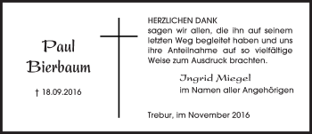 Traueranzeige von Paul Bierbaum von Trauerportal Rhein Main Presse