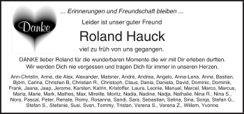 Traueranzeige von Roland Hauck von  Usinger Anzeiger