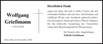 Traueranzeige von Wolfgang Grießmann von Trauerportal Rhein Main Presse