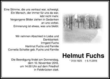 Traueranzeige von Helmut Fuchs von VRM Trauer