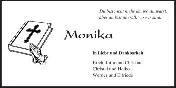 Traueranzeige von Monika  von Trauerportal Echo Online