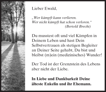 Traueranzeige von Ewald  von Trauerportal Rhein Main Presse