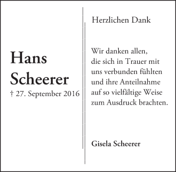 Traueranzeige von Hans Scheerer von Trauerportal Echo Online