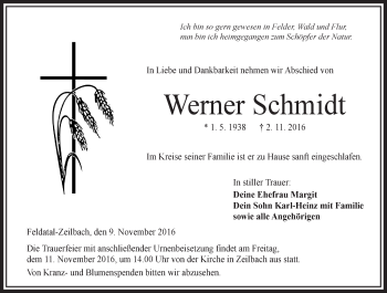 Traueranzeige von Werner Schmidt von VRM Trauer