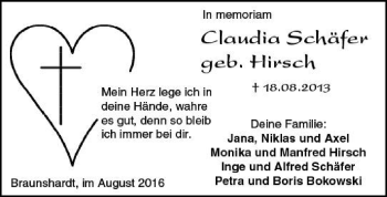Traueranzeige von Claudia Schäfer von Darmstädter Echo