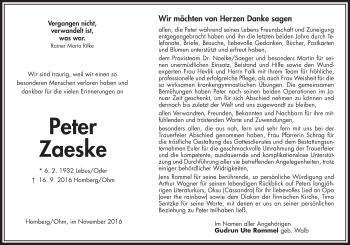 Traueranzeige von Peter Zaeske von VRM Trauer