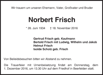Traueranzeige von Norbert Frisch von Trauerportal Echo Online