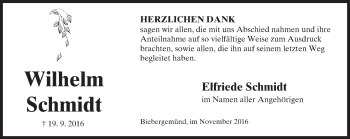 Traueranzeige von Wilhelm Schmidt von  Gelnhäuser Tageblatt