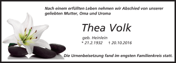 Traueranzeige von Thea Volk von Trauerportal Echo Online