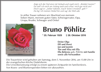 Traueranzeige von Bruno Pöhlitz von  Kreisanzeiger