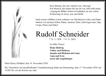 Traueranzeige von Rudolf Schneider von VRM Trauer