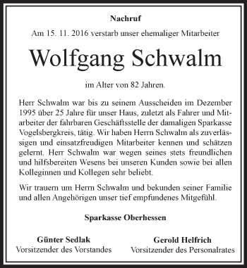 Traueranzeige von Wolfgang Schwalm von VRM Trauer