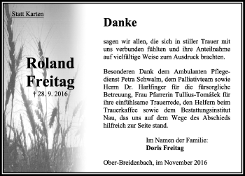 Traueranzeige von Roland Freitag von VRM Trauer