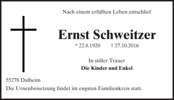 Traueranzeige von Ernst Schweitzer von Trauerportal Rhein Main Presse